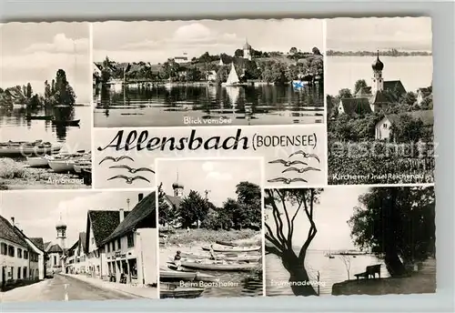 AK / Ansichtskarte Allensbach_Bodensee Strand Seeblick Kirche Reichenau Hauptstrasse Bootshafen Promenadenweg Allensbach_Bodensee