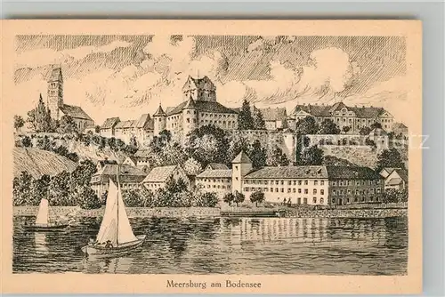 AK / Ansichtskarte Meersburg_Bodensee Teilansicht mit Schloss und Kirche Meersburg Bodensee
