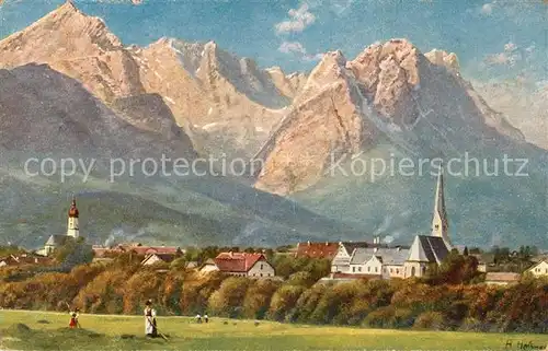 AK / Ansichtskarte Garmisch Partenkirchen mit Wetterstein Waxenstein und Zugspitze Garmisch Partenkirchen