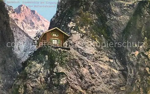 AK / Ansichtskarte Garmisch Partenkirchen Klammhuette am Eingang der Hoellentalklamm Garmisch Partenkirchen