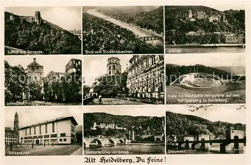 AK / Ansichtskarte Alt_Heidelberg_Neckar Schloss Rindenhaeuschen Schlosshof Schlossaltan Thingstaette Universitaet Neckarbruecke Stauwehr Alt_Heidelberg_Neckar