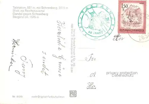 AK / Ansichtskarte Reichenau_Rax Raxbahn Talstation Schneeberg Reichenauertal Reichenau Rax