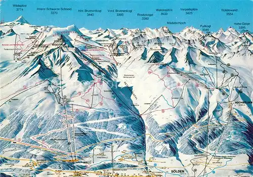 AK / Ansichtskarte Soelden_oetztal Ortungskarte Watzespitze Rostizkogel Soelden oetztal