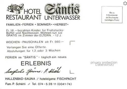 AK / Ansichtskarte Unterwasser_Toggenburg Hotel Restaurant Saentis Unterwasser Toggenburg