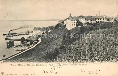 AK / Ansichtskarte Meersburg_Bodensee Lehrerseminar und Hafen Meersburg Bodensee