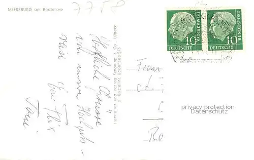 AK / Ansichtskarte Meersburg_Bodensee Hafeneinfahrt Faehre Uferpromenade Moewen Meersburg Bodensee