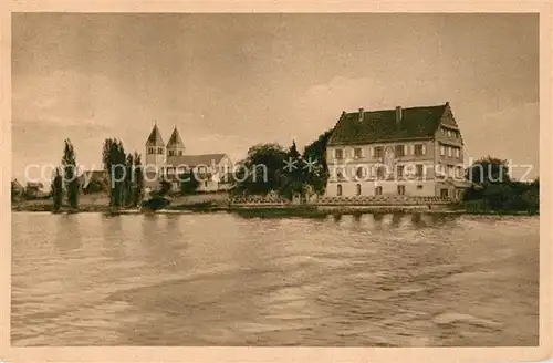 AK / Ansichtskarte Niederzell_Reichenau Kirche Ansicht vom See aus Kupferdruck Niederzell Reichenau