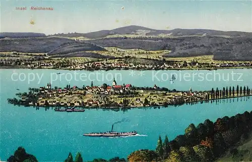 AK / Ansichtskarte Insel_Reichenau aus der Vogelperspektive Kuenstlerkarte Insel Reichenau