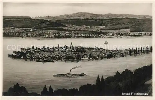 AK / Ansichtskarte Insel_Reichenau aus der Vogelperspektive Kuenstlerkarte Bromsilber Insel Reichenau