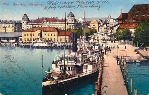 AK / Ansichtskarte Konstanz_Bodensee Hafenpartie Dampfer Konstanz_Bodensee