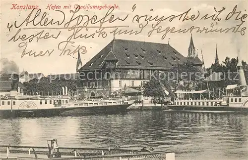 AK / Ansichtskarte Konstanz_Bodensee Hafen mit Conciliumsgebaeude Konstanz_Bodensee