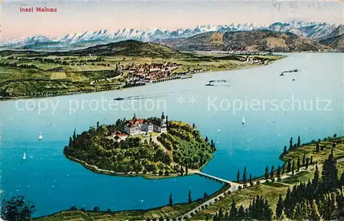 AK / Ansichtskarte Insel_Mainau aus der Vogelperspektive Kuenstlerkarte Insel Mainau