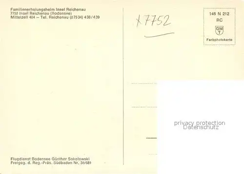 AK / Ansichtskarte Insel_Reichenau Familienerholungsheim Fliegeraufnahme Insel Reichenau