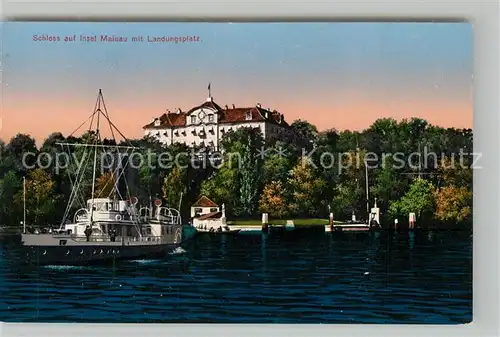AK / Ansichtskarte Insel_Mainau Blick zum Schloss Dampfer Landungsplatz Ansicht vom See aus Insel Mainau