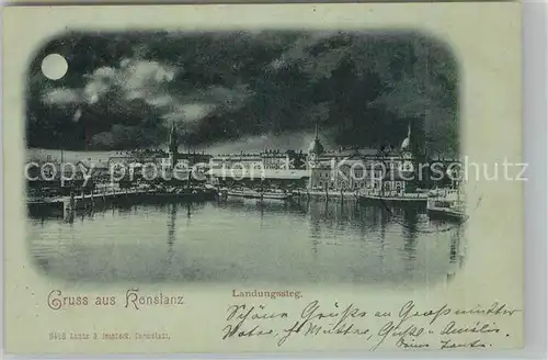 AK / Ansichtskarte Konstanz_Bodensee Landungssteg Hafen im Mondschein Konstanz_Bodensee