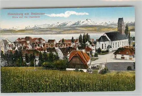 AK / Ansichtskarte Meersburg_Bodensee Blick auf die Oberstadt mit Alpenblick Meersburg Bodensee