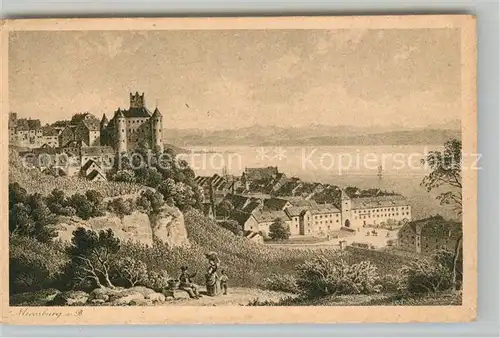AK / Ansichtskarte Meersburg_Bodensee Panorama Blick zum Schloss Emminger Kuenstlerkarte Meersburg Bodensee
