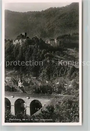 AK / Ansichtskarte Hornberg_Schwarzwald Panorama Blick zum Schloss Viadukt Schwarzwaldbahn Eisenbahnbruecke Hornberg Schwarzwald