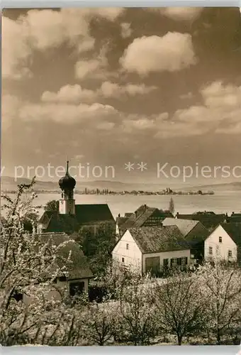 AK / Ansichtskarte Allensbach_Bodensee Ortsmotiv mit Kirche Blick auf den See Allensbach_Bodensee