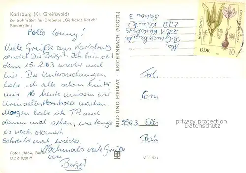 AK / Ansichtskarte Karlsburg_Greifswald Zentralinstitut Gerhardt Katsch  Karlsburg Greifswald