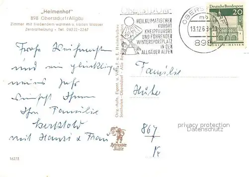 AK / Ansichtskarte Oberstdorf Heimenhof Oberstdorf