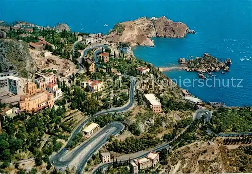 AK / Ansichtskarte Taormina_Sizilien Veduta Aerea Isola Bella Fliegeraufnahme Taormina Sizilien