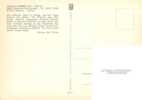 AK / Ansichtskarte Ritten_Renon Gaestehaus Rinner  Ritten Renon