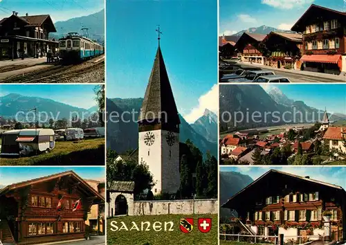 AK / Ansichtskarte Saanen Bahnhof Kirche Campingplatz Panoramen Saanen