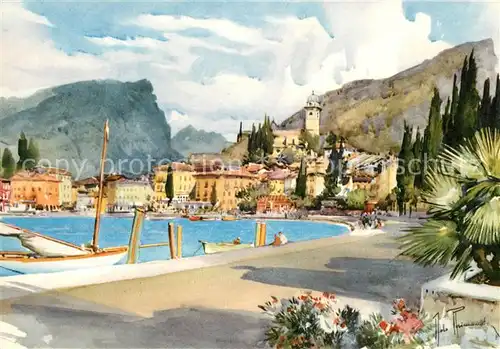 AK / Ansichtskarte Torbole_Lago_di_Garda Panorama Kuenstlerkarte Torbole_Lago_di_Garda