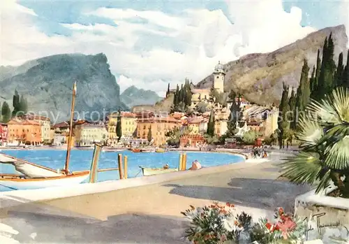 AK / Ansichtskarte Torbole_Lago_di_Garda Panorama Kuenstlerkarte Torbole_Lago_di_Garda