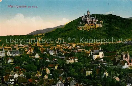 AK / Ansichtskarte Wernigerode_Harz Stadtpanorama mit Blick zum Schloss Wernigerode Harz