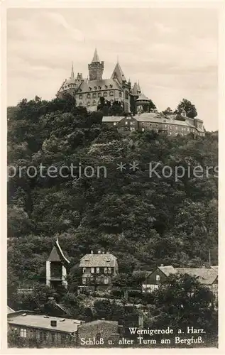 AK / Ansichtskarte Wernigerode_Harz Schloss und alter Turm am Bergfuss Wernigerode Harz