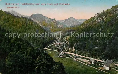 AK / Ansichtskarte Oybin Panorama Blick von der Teufelsmuehle nach Berg Oybin und Hochwald Zittauer Gebirge Oybin