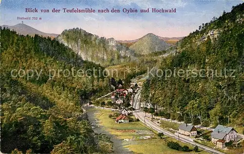 AK / Ansichtskarte Oybin Panorama Blick von der Teufelsmuehle nach Berg Oybin und Hochwald Zittauer Gebirge Oybin