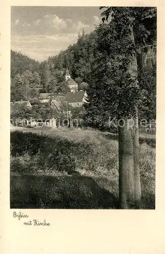 AK / Ansichtskarte Oybin Blick zur Kirche Berg Oybin Zittauer Gebirge Oybin