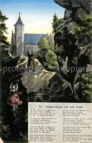 AK / Ansichtskarte Oybin Jungfernsprung auf dem Oybin Kirche Kuenstlerkarte Oybin