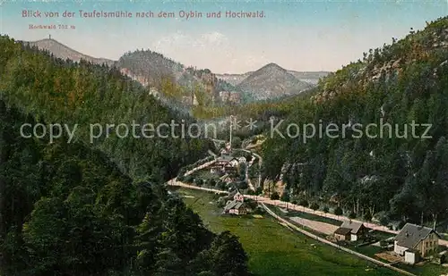 AK / Ansichtskarte Oybin Panorama Blick von der Teufelsmuehle nach Berg Oybin und Hochwald Zittauer Gebirge Oybin