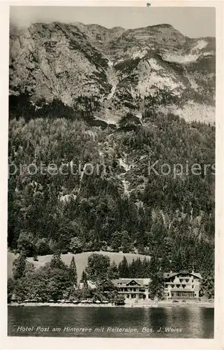 AK / Ansichtskarte Ramsau_Berchtesgaden Hotel Post am Hintersee mit Reiteralpe Berchtesgadener Alpen Ramsau Berchtesgaden