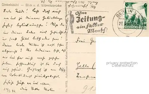 AK / Ansichtskarte Dinkelsbuehl Blick von der Woernitzbruecke Wasserspiegelung Dinkelsbuehl