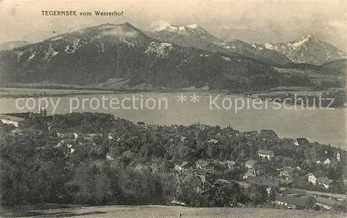 AK / Ansichtskarte Tegernsee Gesamtansicht mit Alpenpanorama Blick vom Westerhof Tegernsee