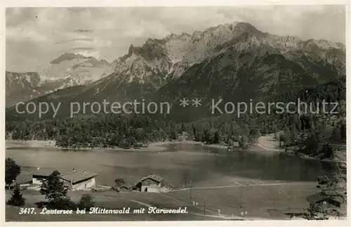 AK / Ansichtskarte Lautersee_Mittenwald Panorama mit Karwendel Lautersee Mittenwald