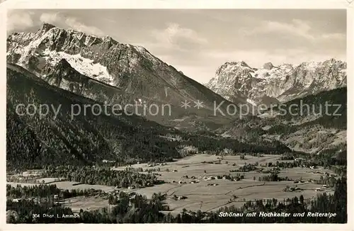 AK / Ansichtskarte Schoenau_Berchtesgaden Landschaftspanorama mit Hochkalter und Reiteralpe Berchtesgadener Alpen Schoenau Berchtesgaden