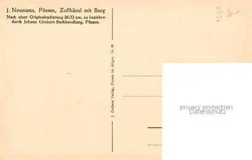 AK / Ansichtskarte Fuessen_Allgaeu Zollhaeusl mit Burg Originalradierung Kuenstlerkarte Fuessen Allgaeu