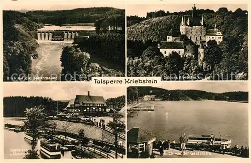 AK / Ansichtskarte Kriebstein Talsperre Sperrmauer Gaststaette Motorboote Schloss Kriebstein