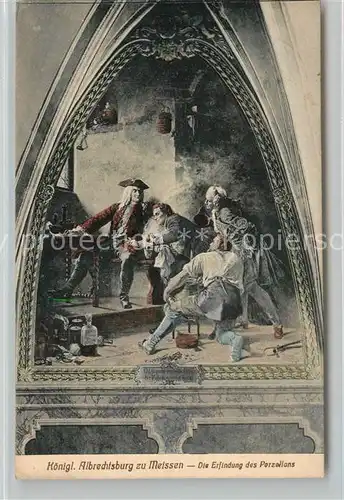 AK / Ansichtskarte Meissen_Elbe_Sachsen Koenigliche Albrechtsburg Die Erfindung des Porzellans Gemaelde Meissen_Elbe_Sachsen