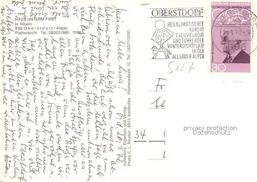 AK / Ansichtskarte Oberstdorf Haus Unterm First Oberstdorf