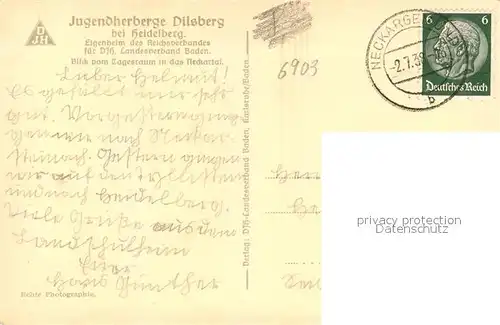 AK / Ansichtskarte Heidelberg_Neckar Jugendherberge Dislberg Neckartalblick Heidelberg Neckar