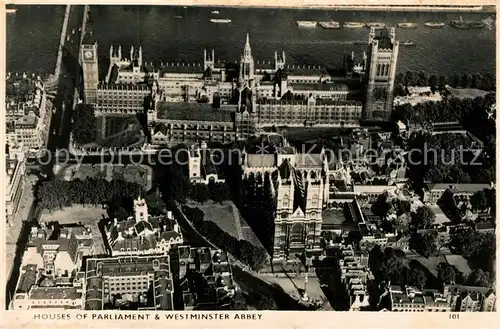 AK / Ansichtskarte London Fliegeraufnahme Houses of Parliament Westminster Abbey London