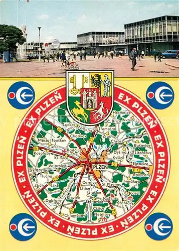 AK / Ansichtskarte Plzen_Pilsen Stadtpanorama Stadtkarte Plzen Pilsen