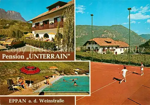 AK / Ansichtskarte Eppan_Suedtirol Pension Unterrain Tennisplatz Schwimmbad Eppan Suedtirol